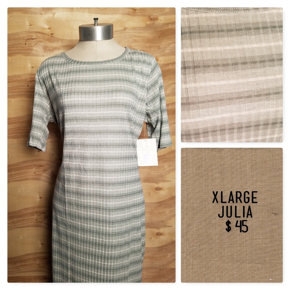 Green / White LuLaRoe Julia Dress stripes. NWT!!